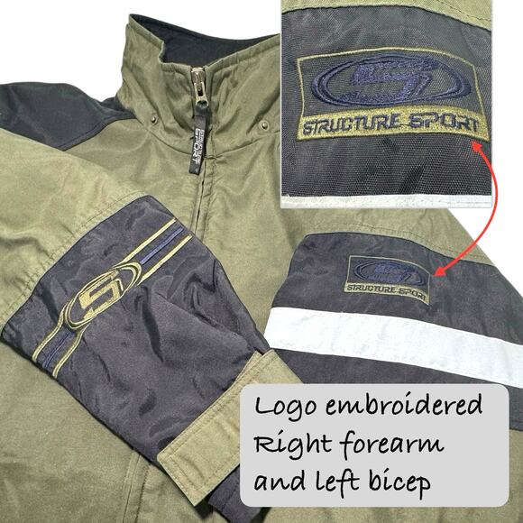 Structure Sport Jacket PU-Coat Nylon Weather Resistant insulated Men L Green VTG - Picture 7 of 14